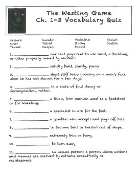 the westing game test with answer